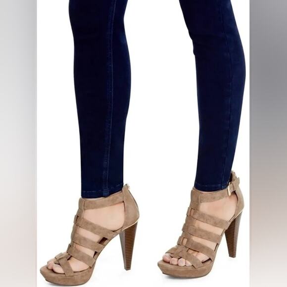 Y2K GUESS Gladiator Platform Heels Gold Detail Womens 8.5 - Picture 1 of 7